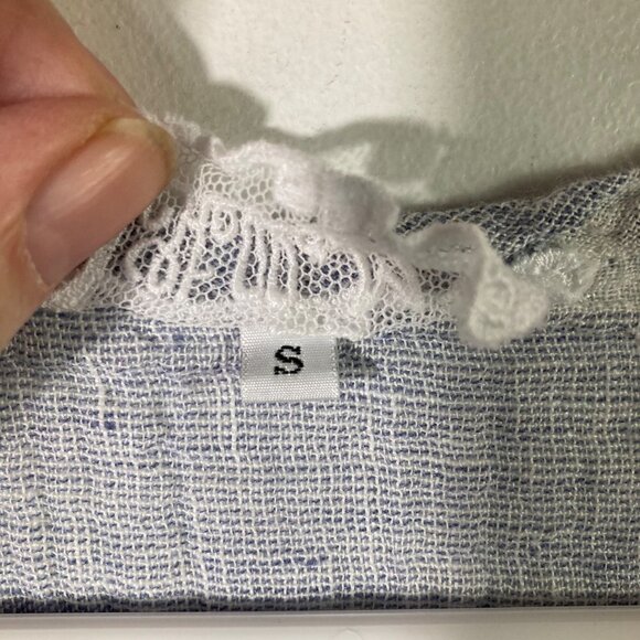 Womens Stella Moda Linen Cropped Tunic 3/4 Sleeve Blue White Striped S - Picture 9 of 9